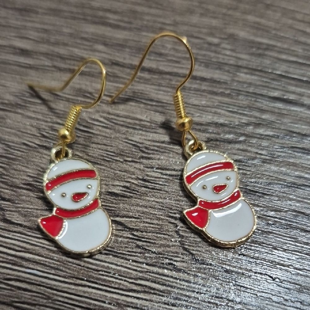 💥3/$12💥Gold and Red Scarf Holiday Snowman Earrings